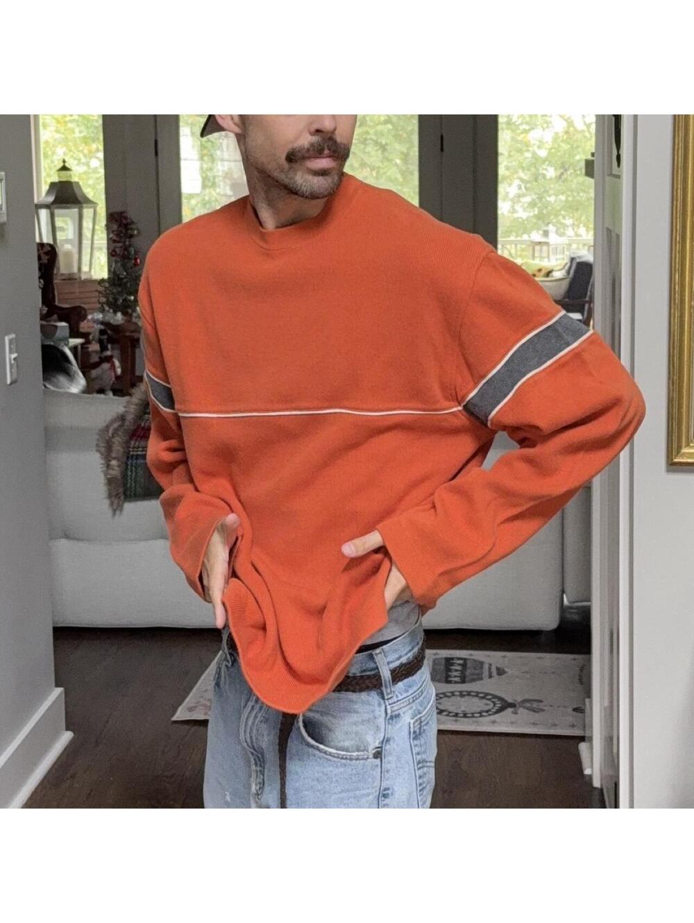 Vintage 2000 GAP Orange Thermal Striped Shirt 🍊